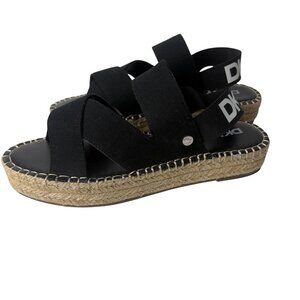 DKNY‎ Black Espadrille Platform Sandals Tan Rope Elastic No Size Tag  9.5-10?